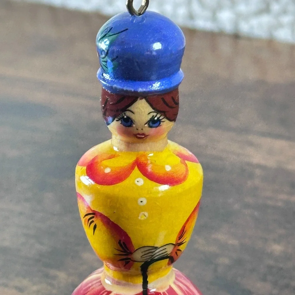Vintage 90's Matryoshka‎ Russian Doll Handpainted Slavic Christmas Ornament Folk